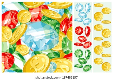 Precious stones and Coins seamless pattern