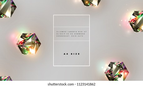 Precious stones with colorful glitters. Glow gems and diamods design. Trendy abstract background. Eps10 vector illustration.