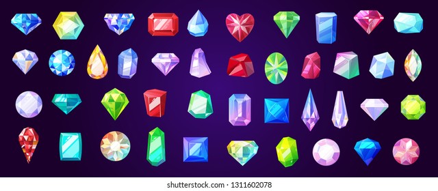 Precious Stones And Gems, Jewelry. Vector Rhinestone And Brilliant, Sapphire And Amethyst, Aquamarine And Tourmaline, Diamond And Emerald, Quartz And Ruby Jewels, Agate