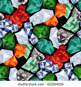 Precious stones on a black background. Abstract seamless.