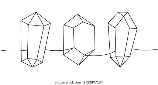 Pedras preciosas um desenho contínuo de linha. Gemas caras. Ilustração vetorial