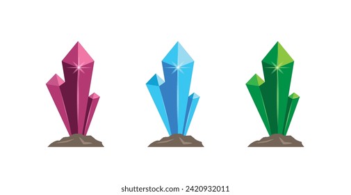 Precious Stones Set Flat Style Game Element. Gemstones and treasures concept vector art