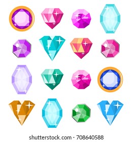 Precious Stones Set Vector. Cartoon Jewels, Precious Diamonds Gem. Isolated Illustration
