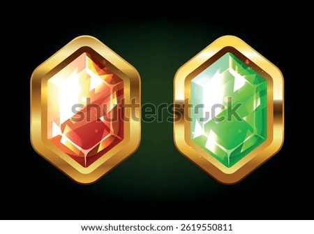 Precious stones. Vector 3d clipart isolated on dark background.