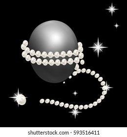 Precious string of pearls around Easter eggs. Holiday decorations for Easter. Closeup.
