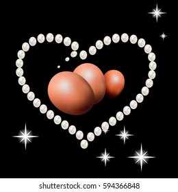 Precious string of pearls around Easter eggs. Holiday decorations for Easter. Closeup.