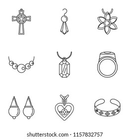 Precious thing icons set. Outline set of 9 precious thing vector icons for web isolated on white background