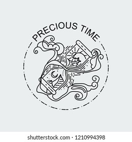 Precious Time. Sacred hourglass - linear design style isolated illustration. Tattoo vector concept art