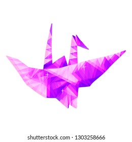 Precious vector purple origami illustration on white background. Isolated hand drawn silhouette in low poly style. Design art template for a modern logo or banner