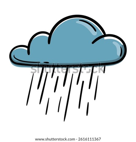 Precipitation, downpour, cloud. Weather forecast icon. Vector illustration for print, sticker, app. Hand drawn sign, symbol isolated on white background