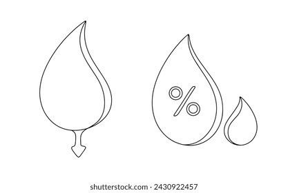 Precipitation icon and air humidity icon. The amount of water on the surface and in the air. Weather symbols. Vector. Images produced without the use of any form of AI software at any stage. 