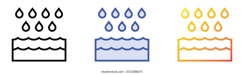 Niederschlagssymbol. Lineares, blaues Füllungs- und Farbverlauf-Design einzeln auf weißem Hintergrund