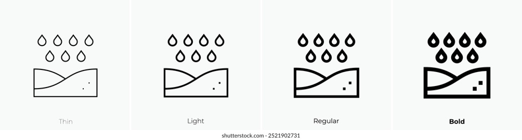 icono de precipitación. Diseño de estilo delgado, ligero, regular y audaz aislado sobre fondo blanco