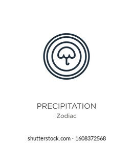 Precipitation icon. Thin linear precipitation outline icon isolated on white background from zodiac collection. Line vector sign, symbol for web and mobile