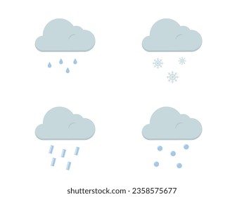 Estadios de precipitación con lluvia, nieve, trineo y granizo. representaciones meteorológicas meteorológicas