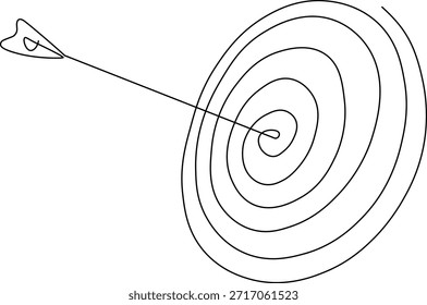 Una flecha precisa que golpea el centro de un objetivo en espiral minimalista, simbolizando la precisión y el logro de objetivos