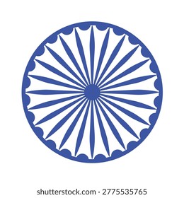 A precise blue vector illustration of the Ashoka Chakra, the iconic wheel from the Lion Capital of Ashoka. This symbol of progress and righteousness is the central emblem on the flag of India.