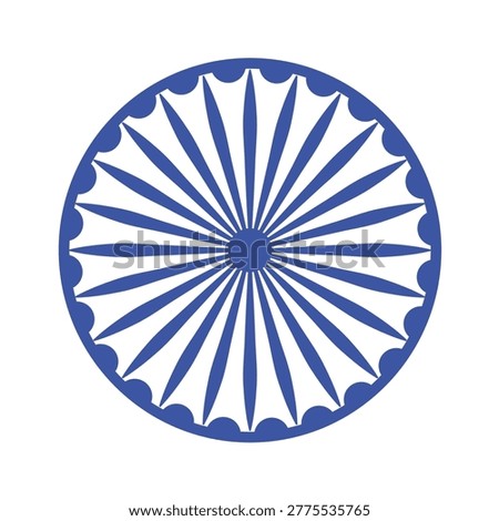 A precise blue vector illustration of the Ashoka Chakra, the iconic wheel from the Lion Capital of Ashoka. This symbol of progress and righteousness is the central emblem on the flag of India.