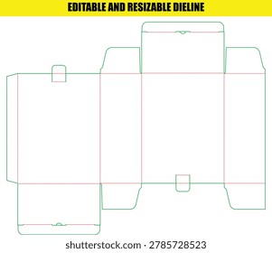 A precise dieline template for a rectangular cardboard box featuring fold lines and flaps for professional packaging and retail product display