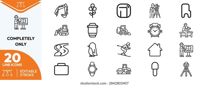 A precise excavators, surveying tools, skis, ski poles, construction machinery. Perfect architectural presentations, outdoor adventure apps, or engineering visuals requiring.