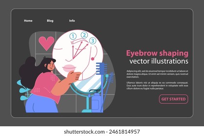 Precise eyebrow shaping guide. A detailed step-by-step tutorial for perfect brows with tools and techniques. Flat vector illustration.