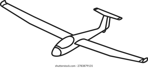 A precise line art drawing of a glider airplane, showcasing its aerodynamic design and structure.