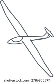A precise line drawing depicts a glider, showcasing its sleek design and aerodynamic features, perfect for aviation enthusiasts and educational materials.