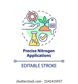 Precise nitrogen applications concept icon. Control of fertilizers. Farming trends abstract idea thin line illustration. Isolated outline drawing. Editable stroke. Arial, Myriad Pro-Bold fonts used