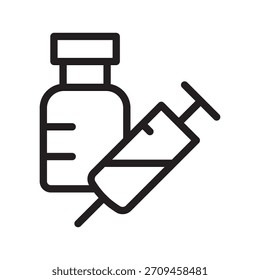 Colección precisa con el ícono de la jeringuilla y el vial con los símbolos de la inyección médica para la vacunación, la atención médica y el uso clínico
