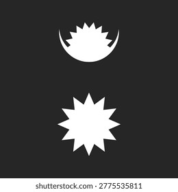 A precise vector illustration of the traditional white crescent moon and twelve-pointed sun star symbols from the flag of Nepal. Minimalist celestial icons set against a dark background.