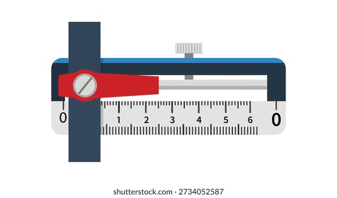 La ilustración precisa de la pinza vernier muestra el dispositivo de medición con la mandíbula deslizante y las marcas métricas detalladas de la escala para la ingeniería exacta o las aplicaciones científicas.