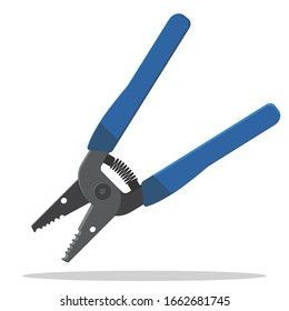 Precise wire stripper hand tool. Wire cutter, cable crimper, spring loaded with rubber coating.Flat style vector illustration.