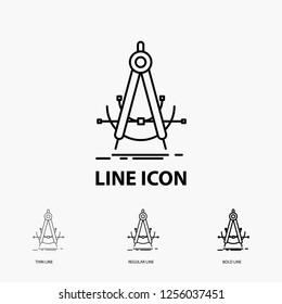 Precision, accure, geometry, compass, measurement Icon in Thin, Regular and Bold Line Style. Vector illustration