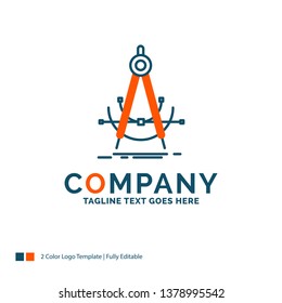 Precision, accure, geometry, compass, measurement Logo Design. Blue and Orange Brand Name Design. Place for Tagline. Business Logo template.