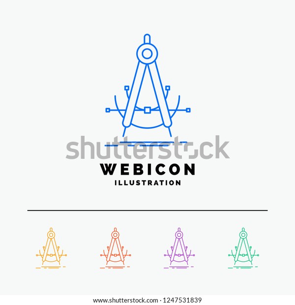 Precision, accure, geometry, compass,\
measurement 5 Color Line Web Icon Template isolated on white.\
Vector illustration