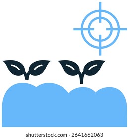 Precision agriculture icon vector representing modern farming technology and data. Ideal for smart farming, GPS guidance, drone applications, and efficient resource management.