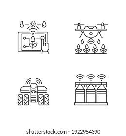 Precision agriculture linear icons set. Automation in horticulture. Smart farm. Crop storage. Customizable thin line contour symbols. Isolated vector outline illustrations. Editable stroke