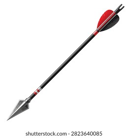 Precision arrow with metallic tip and colorful fletching