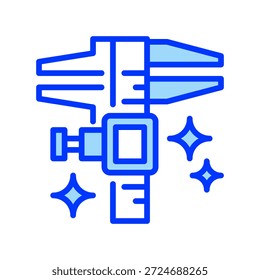 Icono de línea de pinza de precisión, símbolo de contorno para medición de Industrial, inspección de calidad, precisión técnica, herramienta de ingeniería y medición de dimensiones. Icono de signo de Vector.