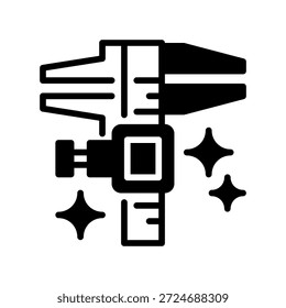 Icono de línea de pinza de precisión, símbolo de contorno para medición de Industrial, inspección de calidad, precisión técnica, herramienta de ingeniería y medición de dimensiones. Icono de signo de Vector.