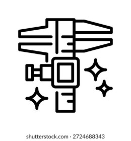 Icono de línea de pinza de precisión, símbolo de contorno para medición de Industrial, inspección de calidad, precisión técnica, herramienta de ingeniería y medición de dimensiones. Icono de signo de Vector.