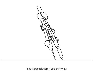 Divisor de lápiz de brújula de precisión ilustrado en un dibujo continuo de una línea. Concepto de herramientas de Educación para geometría y dibujo.