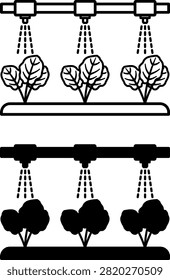 Precision Drip Irrigation Icons. Line and Glyph Vector Illustrations. Modern Watering Method. Water and Fertilizers Are Delivered to Plant Roots in Small Doses Through Drippers. Agrotechnology and Smart Farming Concept