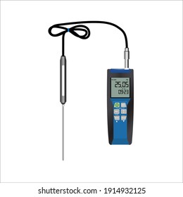 Precision electronic thermometer. Large backlit display. Vector illustration