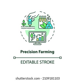 Precision farming concept icon. Smart agriculture abstract idea thin line illustration. Farming management. Isolated outline drawing. Editable stroke. Roboto-Medium, Myriad Pro-Bold fonts used
