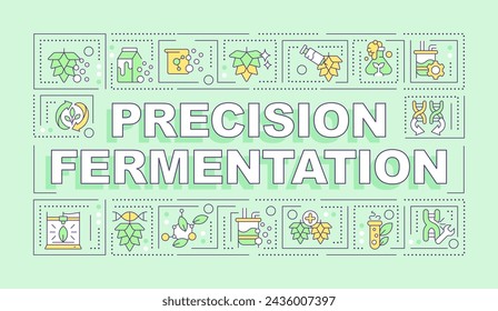 Precision fermentation green word concept. Genetic technology. Typography banner. Flat design. Vector illustration with title text, editable line icons. Ready to use. Arial Black font used