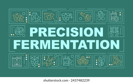 Precision fermentation green word concept. Food production. Typography banner. Flat design. Vector illustration with title text, editable line icons. Ready to use. Arial Black font used