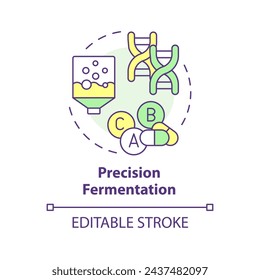 Precision fermentation multi color concept icon. Pharmaceutical industry, food production. Round shape line illustration. Abstract idea. Graphic design. Easy to use in article, blog post