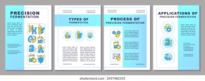 Precision fermentation technology brochure template. Leaflet design with linear icons. Editable 4 vector layouts for presentation, annual reports. Arial-Black, Myriad Pro-Regular fonts used