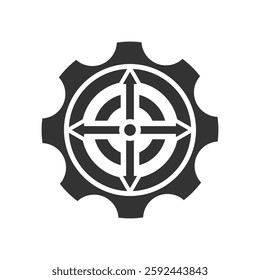 Precision gear logo with directional arrows, symbolizing strategic navigation and focus. Ideal for logistics, technology, and navigation-related brands. Clean, versatile, and impactful design.